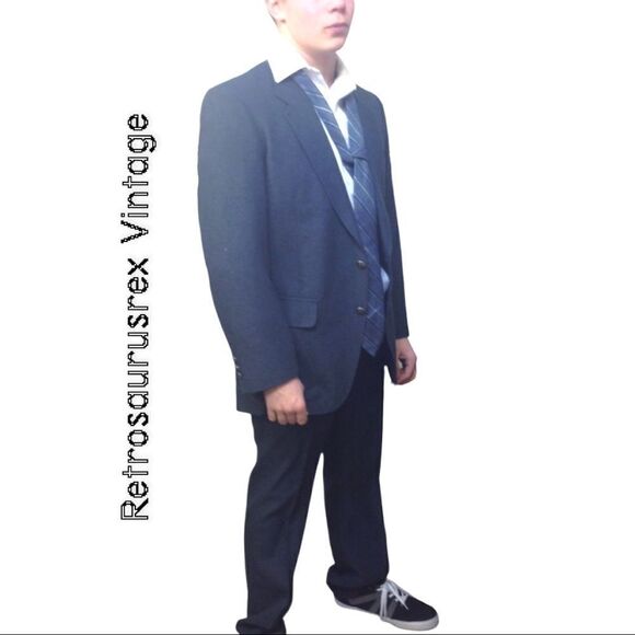 VNTG Steel Blue 2-Pc Men's Rockabilly Suit by Edgeworth, M L - Picture 3 of 6